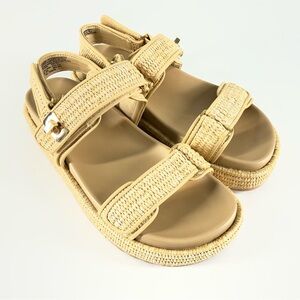 Madden NYC Women's Raffia Platform Sandals Tan Size 9.5 Adjustable Straps